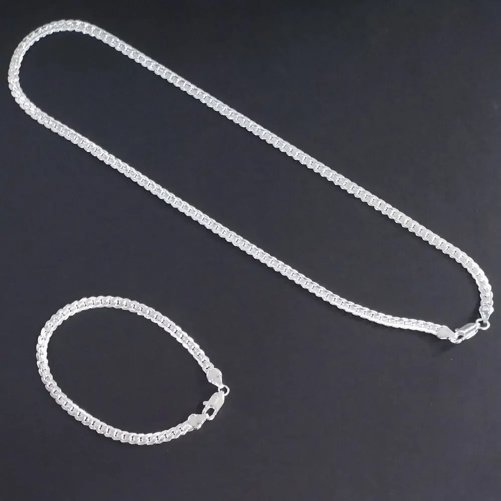 925 Silver Necklace Bracelet Set Cuban Snake Chain Men's Vtg Fashion Gift